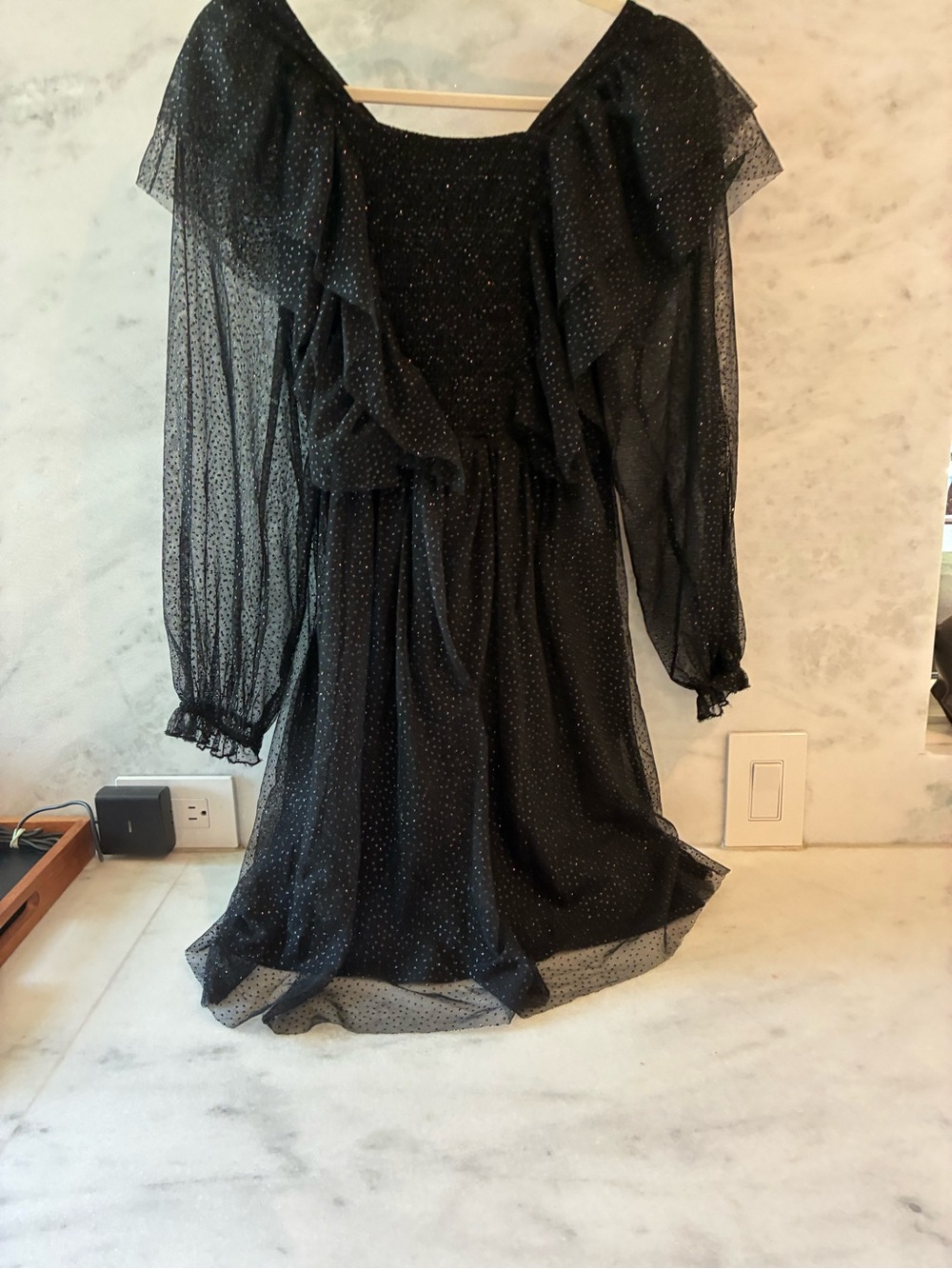 Zara Black Sparkle Long Sleeve Ruffle Dress